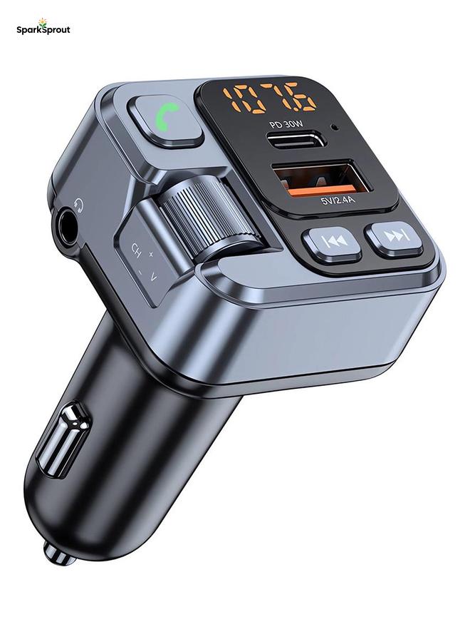 سباركسبروت جهاز إرسال FM بلوتوث للسيارة مع شاحن سريع USB بقوة PD 30 واط وQC 3.0، محول راديو موسيقى لاسلكي، مشغل MP3، صوت جهير HiFi، مكالمات بدون استخدام اليدين  شاحن سيارة سريع - Image 2
