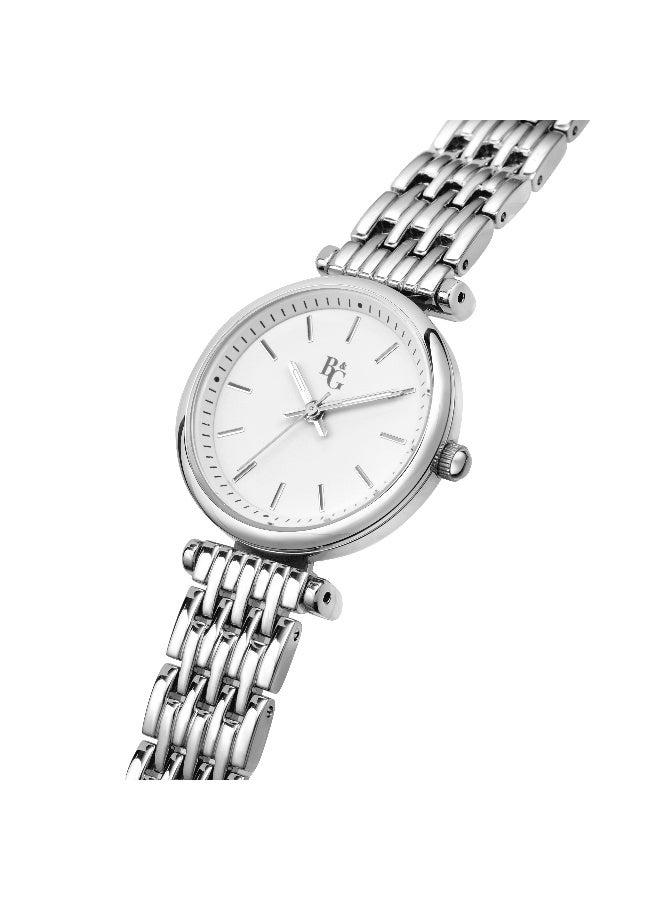 B&G Women's White Round Analog Dial with Silver Alloy Band Watch - 28mm - R3853302502 - Image 2