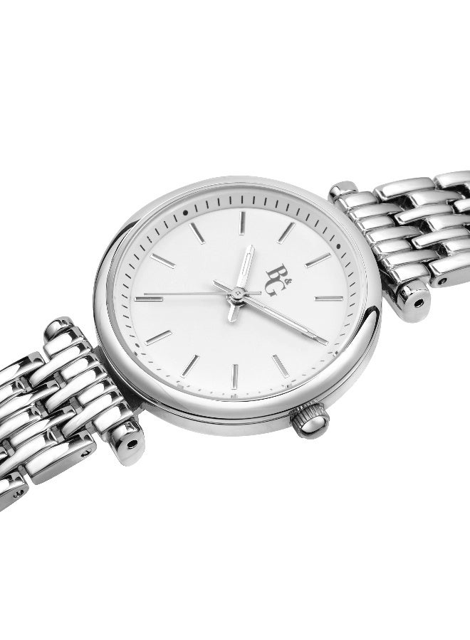 B&G Women's White Round Analog Dial with Silver Alloy Band Watch - 28mm - R3853302502 - Image 3