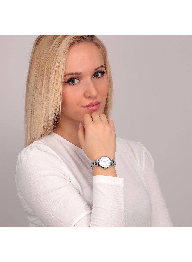 B&G Women's White Round Analog Dial with Silver Alloy Band Watch - 28mm - R3853302502 - Image 5