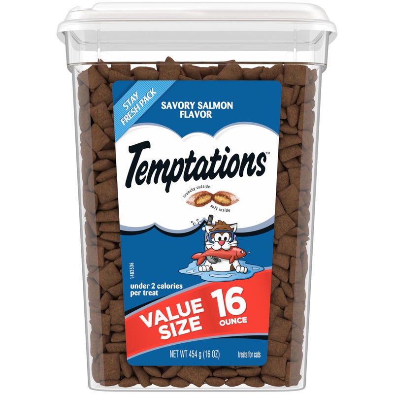 Temptations Classic Crunchy and Soft Cat Treats Savory Salmon Flavor 16 oz Tub