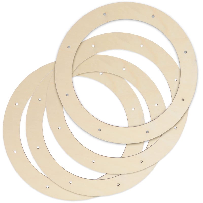 Bright Creations Bright Creations 4Pack Wooden Wreath Frames for Crafts with PreCut Holes  115 Outer Diameter Unfinished Floral Hoop Rings for Wedding Wall Door Hanging Decorations 02 Thick Wreath Frame 