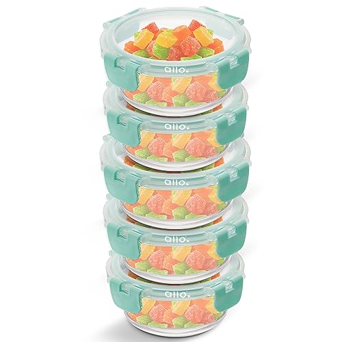 Allo Food Safe Glass Containers With Lids With Break Free Lock,Oven Microwave Safe Containers,High Borosilicate Meal Prep Glass Food Storage Containers For Kitchen,Set Of 5,215Ml,Round - Transparent - Image 1
