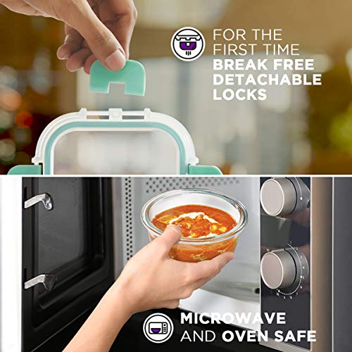 Allo Food Safe Glass Containers With Lids With Break Free Lock,Oven Microwave Safe Containers,High Borosilicate Meal Prep Glass Food Storage Containers For Kitchen,Set Of 5,215Ml,Round - Transparent - Image 3