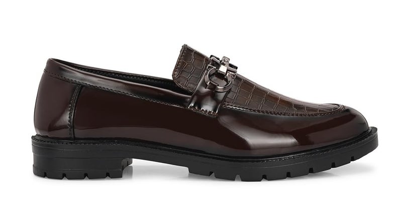MACTREE Croco Print Leather Slipon Loafers for Men | Chunky Sole Loafers (Brown, UK 9) - Image 4