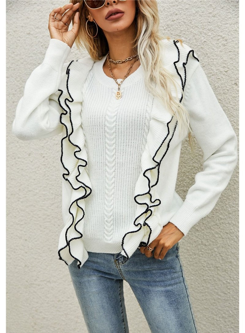 Loquat Top With A Loose Crew Neck And Long Sleeves White 