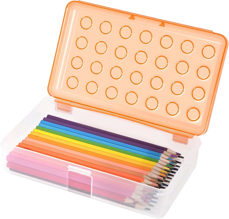 HUTUDD Plastic Pencil Box, Large Pencil Case, Clear Pencil Boxes with Snap-tight Lid, Hard Crayon Box Storage Marker Organizer Containers for Boys Girls Adults School Office Supplies (Clear Orange) - Image 1