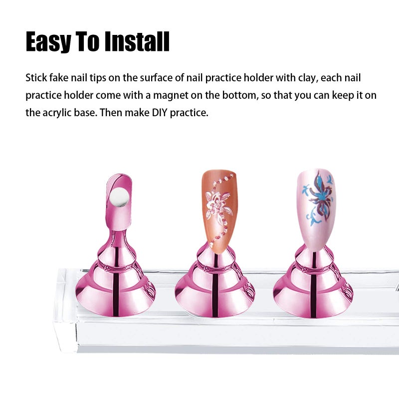 JUSTOTRY 2 Sets Pink Nail Stand for Press on Nails Display, Magnetic Fake Nails Holder for Painting Nails Practices, Beginner Acrylic Nail Art Kit Accessories, Nail Salon Equipment and Decor - Image 5