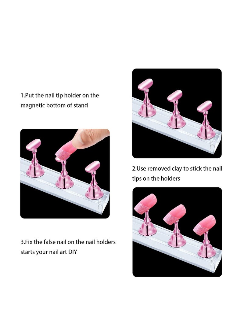JUSTOTRY - JUSTOTRY 2 Sets Pink Nail Stand for Press on Nails Display, Magnetic Fake Nails Holder for Painting Nails Practices, Beginner Acrylic Nail Art Kit Accessories, Nail Salon Equipment and Decor - Image 1