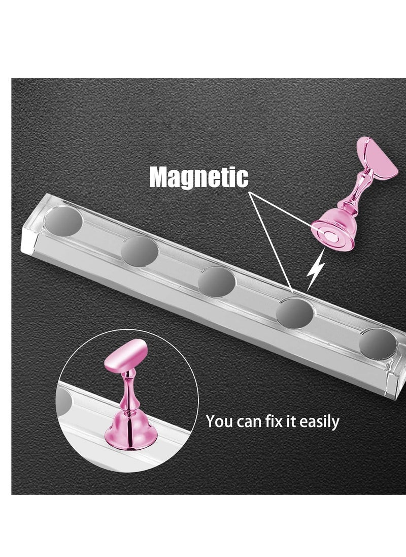 JUSTOTRY - JUSTOTRY 2 Sets Pink Nail Stand for Press on Nails Display, Magnetic Fake Nails Holder for Painting Nails Practices, Beginner Acrylic Nail Art Kit Accessories, Nail Salon Equipment and Decor - Image 1
