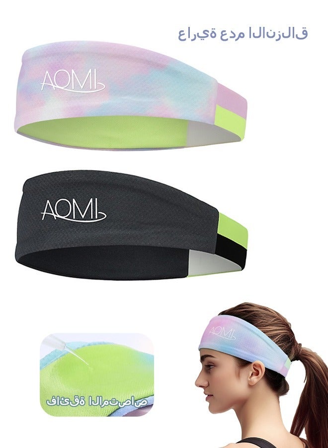 AOMIL 2 Pcs Sweat Bands Headbands, Non Slip Sports Headband, Moisture Wicking Sweatband for Sports Running Athletic Yoga (Black+Pink) - Image 1