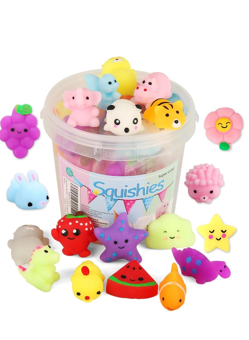 24PCS Mochi Squishy Toys Set Party Favors for Kids Mini Kawaii Stress Relief Toys Anxiety Relievers Easter Basket Stuffers with Storage Box - Image 1