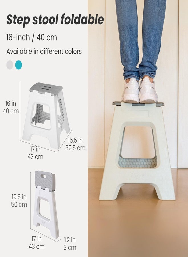 Vigar Compact Step Stool Foldable, 16-inch Step Stools for Adults up to 330 Pound, Lightweight Stool, Non-Slip Folding Step Stool, Gray - Image 2