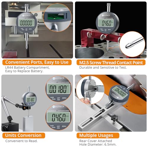 Neoteck DTI Digital Dial Indicator 0.5 inch/12.7mm, High Resolution: 0.00005 inch/ 0.001mm, Digital Probe Indicator Dial Test Gauge - Image 4