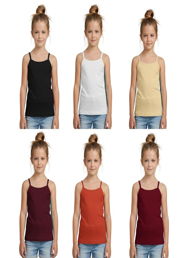 Aimly Girl's Cotton Camisole Slip, Sleeveless Waist Length Innerwear | Scoop Neck | Soft Stretchable Tank Top | Kids Toddler Girls Vest, Multi Color | Size 18-24 Months | Pack of 6 - Image 1