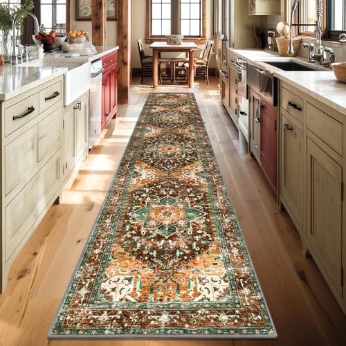 Yamaziot Washable Runner Rug, 2x10 Non-Slip Boho Vintage Hallway Rug Runner with Rubber Backing, Stain Resistant Distressed Carpet Runner for Bedroom, Kitchen, Laundry, Entrance - Image 5