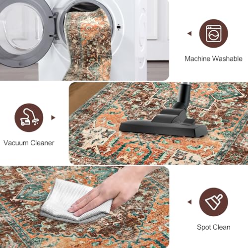 Yamaziot Washable Runner Rug, 2x10 Non-Slip Boho Vintage Hallway Rug Runner with Rubber Backing, Stain Resistant Distressed Carpet Runner for Bedroom, Kitchen, Laundry, Entrance - Image 4