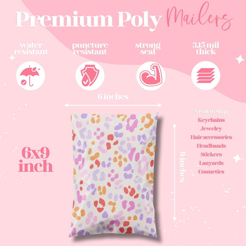 Pretty Package Store 6x9 Designer Poly Mailer 100 Pack Heavy Duty Waterproof Self Seal Shipping Bags for Small Business Large Mailing Envelopes Bulk Tear Resistant Cute Packaging Preppy Leopard - Image 4