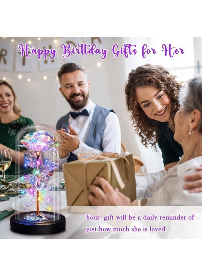 Bukela Eternal Preserved Rose Gift for Women, Plastic Dome with LED Light and Base, Butterfly Decorative Flower for Mom (Colorful) - Image 4