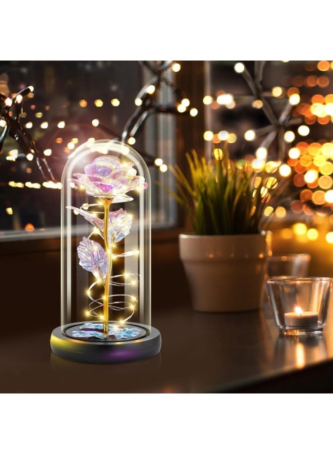 Bukela Eternal Preserved Rose Gift for Women, Plastic Dome with LED Light and Base, Butterfly Decorative Flower for Mom (Colorful) - Image 1
