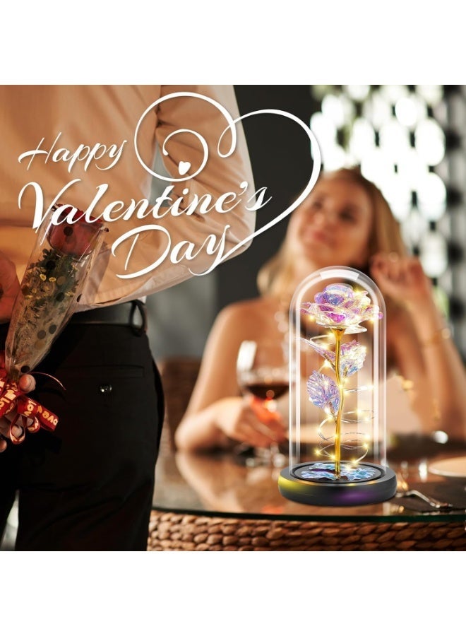 Bukela Eternal Preserved Rose Gift for Women, Plastic Dome with LED Light and Base, Butterfly Decorative Flower for Mom (Colorful) - Image 2