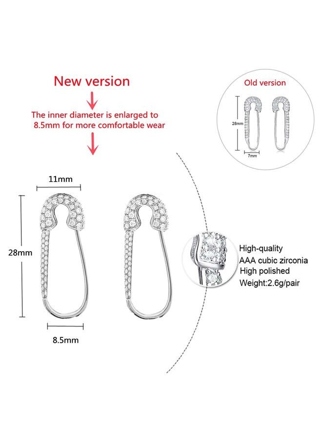 Dtja CZ Safety Pin Cartilage Sterling Silver Hoop Earrings for Women Girls Dainty Cubic Zirconia Dangle Drop Hypoallergenic Stud Post Pave Crystal Huggie Fashion Hoops Jewelry 20mm, Metal, Cubic Zirconia - Image 5
