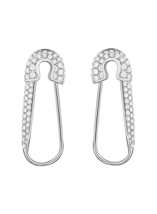 Dtja CZ Safety Pin Cartilage Sterling Silver Hoop Earrings for Women Girls Dainty Cubic Zirconia Dangle Drop Hypoallergenic Stud Post Pave Crystal Huggie Fashion Hoops Jewelry 20mm, Metal, Cubic Zirconia - Image 1