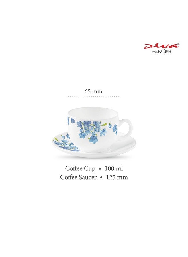 La Opala Diva, Opal Glass Crockery | Coffee Cup & Saucer Iris, Set of 12 | Aster Blue, 100 ml | for Tea & Coffee | Microwave Safe | 100% Vegetarian | Extra Strong | Super Light | Super White - Image 2