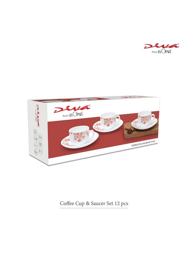 La Opala Diva, Opal Glass Crockery | Coffee Cup & Saucer Iris, Set of 12 | Aster Blue, 100 ml | for Tea & Coffee | Microwave Safe | 100% Vegetarian | Extra Strong | Super Light | Super White - Image 4