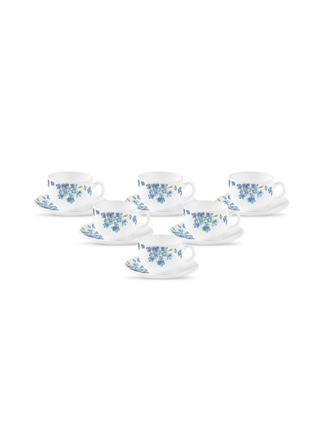 La Opala Diva, Opal Glass Crockery | Coffee Cup & Saucer Iris, Set of 12 | Aster Blue, 100 ml | for Tea & Coffee | Microwave Safe | 100% Vegetarian | Extra Strong | Super Light | Super White - Image 1