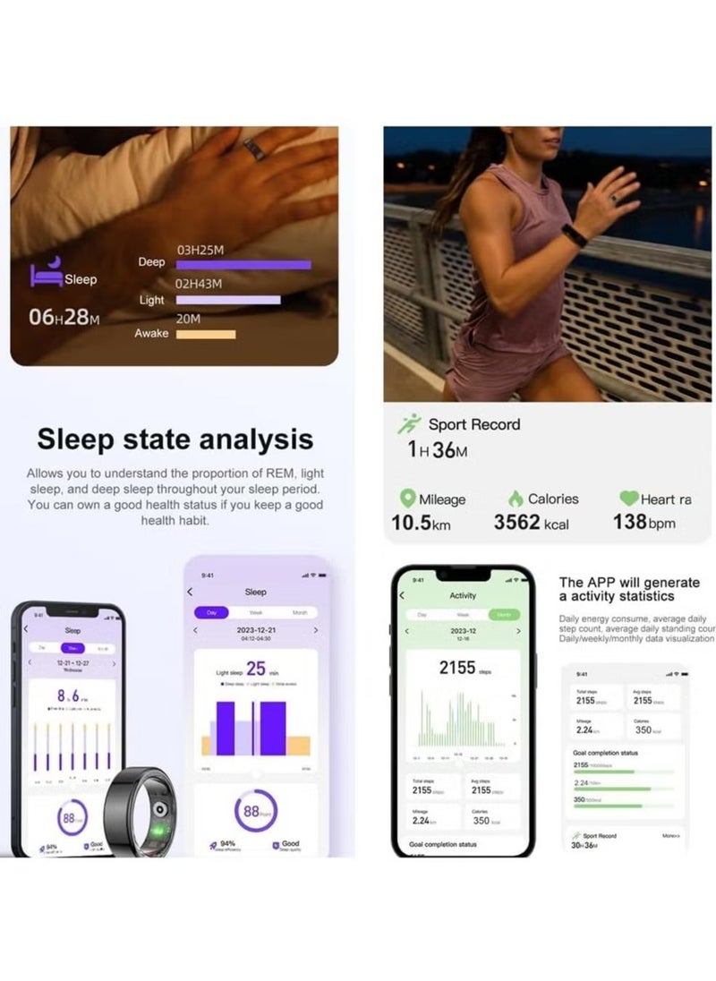 Raxoom Smart Ring, Activity & Fitness Tracker Ring for Women/Men, No APP Subscription, Fitness Tracking Smart Ring with Calories/Heart Rate/ Monitoring, Waterproof (Gold, #10)  - Image 5