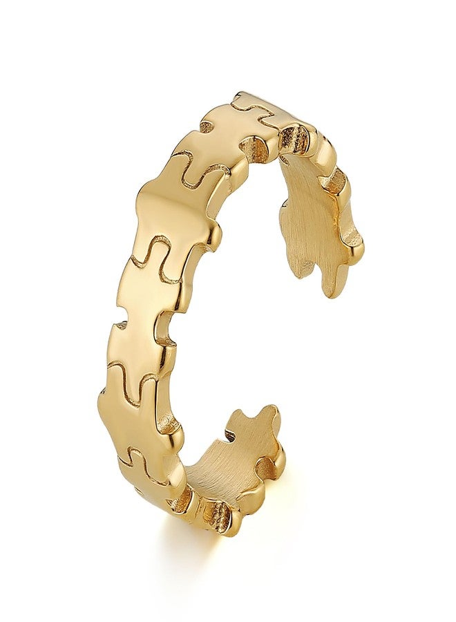 AsAlways Jigsaw Puzzle Ring for Women Stainless Steel Highly Polished Small Open Statement Ring Jewelry Gift (Gold,8) - Image 1