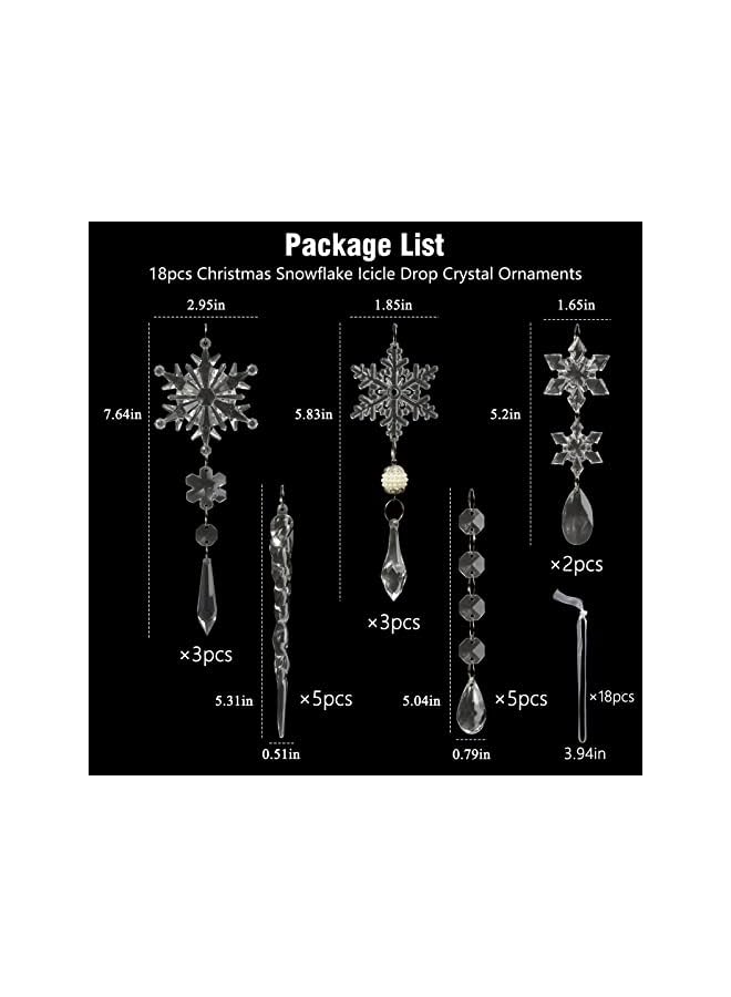 The Bros 18 قطعة زينة شجرة عيد الميلاد زينة كريستالية - زينة كريستالية على شكل ثلج متدلية من الأكريليك لشجرة عيد الميلاد لاحتفالات الشتاء ورأس السنة الجديدة - Image 3