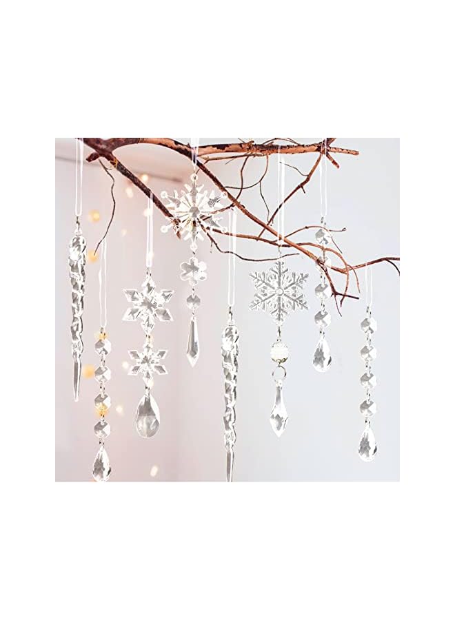 The Bros 18 قطعة زينة شجرة عيد الميلاد زينة كريستالية - زينة كريستالية على شكل ثلج متدلية من الأكريليك لشجرة عيد الميلاد لاحتفالات الشتاء ورأس السنة الجديدة - Image 4
