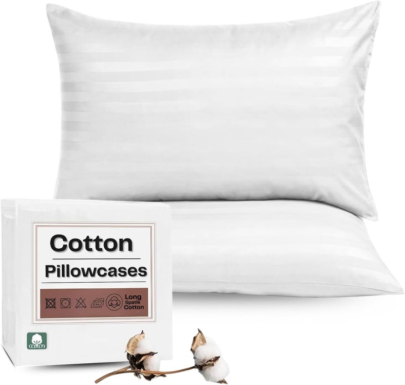 MUSA MUSA® 100% Cotton Stripe Pillowcases with Envelope Closure | Dust Mite Proof & Stain Resistant Soft Hotel Quality Pillow Protectors with Washable & Wrinkle Free Covers (2, White, 50 x 75cm) - Image 1