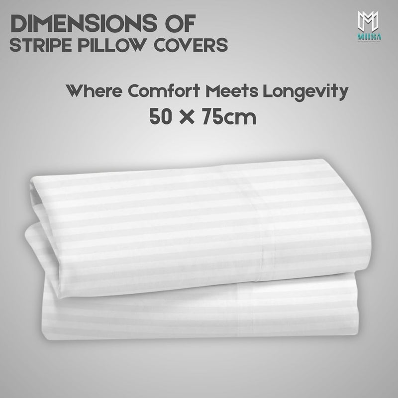 MUSA MUSA® 100% Cotton Stripe Pillowcases with Envelope Closure | Dust Mite Proof & Stain Resistant Soft Hotel Quality Pillow Protectors with Washable & Wrinkle Free Covers (2, White, 50 x 75cm) - Image 2