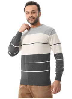 Andora Round Collar Slip On Pullover _ LightGrey , Dark Grey & Beige  - Image 3