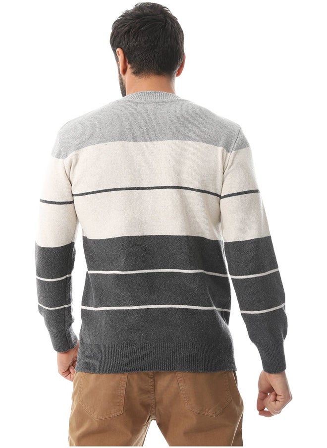 Andora - Round Collar Slip On Pullover _ LightGrey , Dark Grey & Beige - Image 1