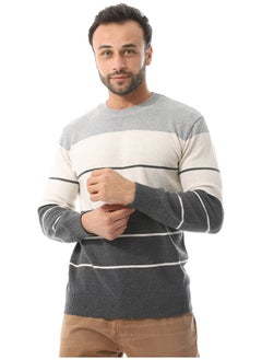 Andora Round Collar Slip On Pullover _ LightGrey , Dark Grey & Beige  - Image 5
