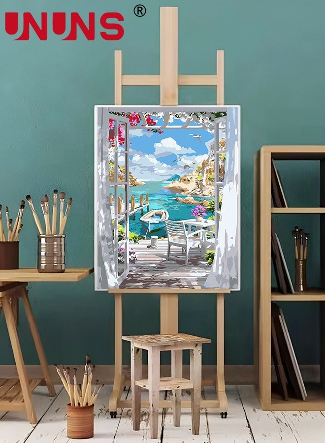 UNUNS رسم بالأرقام للبالغين، قماش مبتدئ منظر طبيعي شاطئي، مجموعات الرسم بالأرقام مع فرشاة وألوان أكريليك، 40x50 سم - Image 5