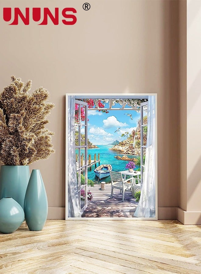 UNUNS رسم بالأرقام للبالغين، قماش مبتدئ منظر طبيعي شاطئي، مجموعات الرسم بالأرقام مع فرشاة وألوان أكريليك، 40x50 سم - Image 4