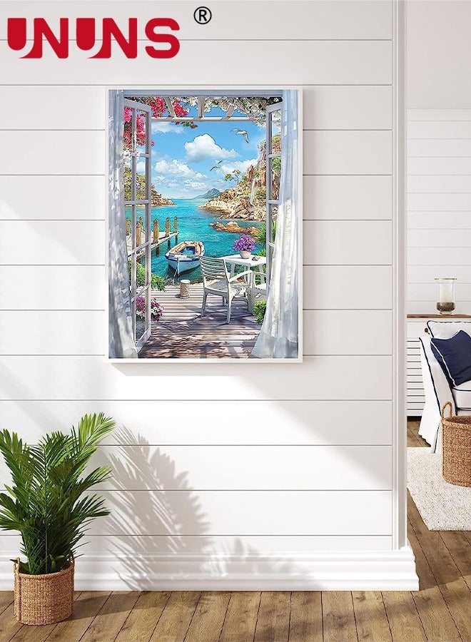 UNUNS رسم بالأرقام للبالغين، قماش مبتدئ منظر طبيعي شاطئي، مجموعات الرسم بالأرقام مع فرشاة وألوان أكريليك، 40x50 سم - Image 2