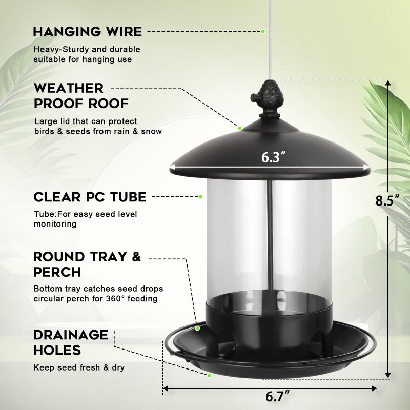 Gbekery Metal Bird Feeders for Outdoors Hanging, Weather Resistant Wild Bird Feeder with 360 Degree Feeding Tray, Black - Image 2