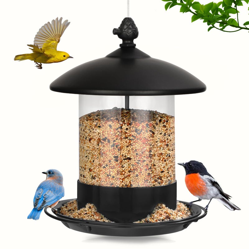 Gbekery Metal Bird Feeders for Outdoors Hanging, Weather Resistant Wild Bird Feeder with 360 Degree Feeding Tray, Black - Image 1