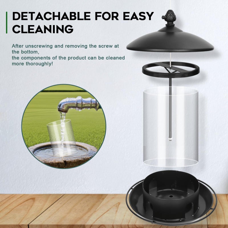 Gbekery Metal Bird Feeders for Outdoors Hanging, Weather Resistant Wild Bird Feeder with 360 Degree Feeding Tray, Black - Image 5