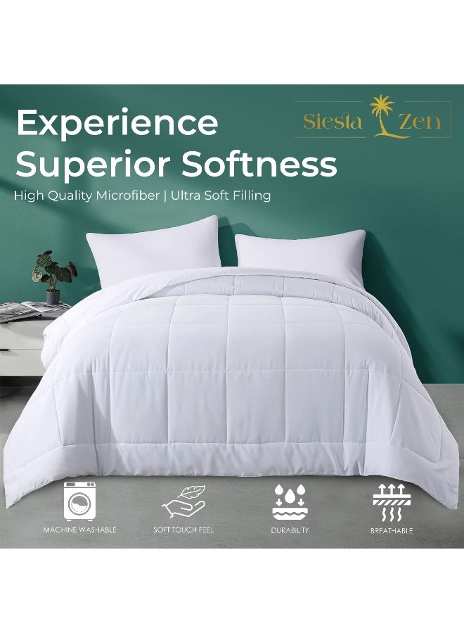 القيلولة زين لحاف سيستا زين فائق النعومة، مقاس كوين 230×200 سم، مصنوع من ألياف دقيقة مع حشوة من ألياف مجوفة بكر، 7.5 توغ (450 غرام/متر مربع)، مناسب لجميع الفصول، بخياطة مربعة، ناعم ومريح للتهوية. - Image 2