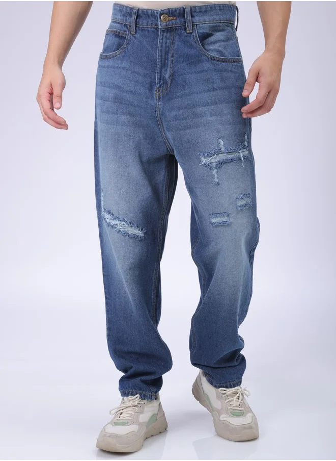 The Indian Garage Co Men Loose Tapered Distressed Mid-Rise Jeans