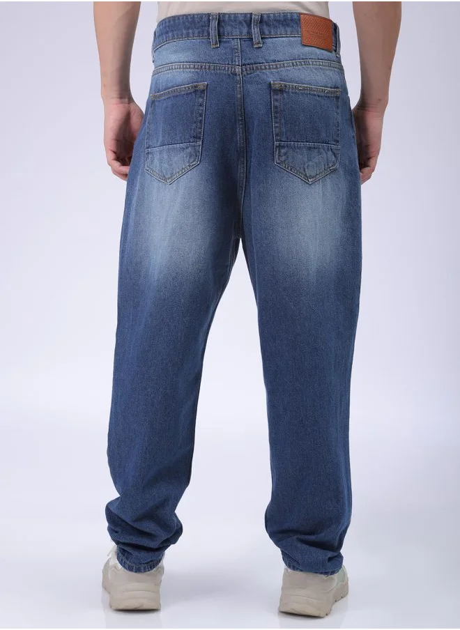 The Indian Garage Co Men Loose Tapered Distressed Mid-Rise Jeans