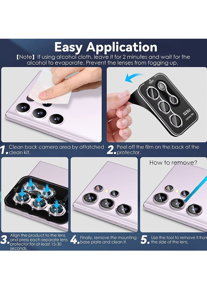 Samsung Galaxy S23 Ultra Camera Lens Protector, 9H Tempered Glass + Aluminum Alloy Metal Individual Lens Screen Ring for S23 Ultra 6.8in 5G 2023 - Purple - Image 4