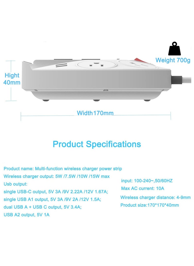 SYOSI - 20W USB C PD Power Strip Surge Protector with Wireless Charger Tower, Travel Power Strip Delivery Charging with USB C for Phone Laptops Desk Office , 1 USB C/2 USB A Ports/4 AC Outlets Plug (UK Plug) - Image 1